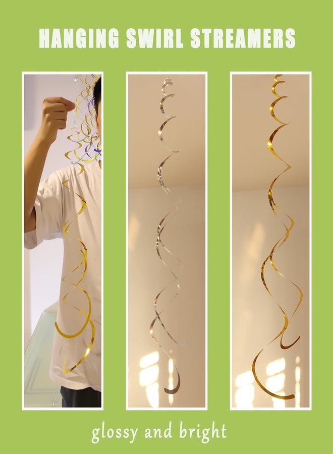 Chanseen 40Pcs Hanging Spirals Party Decorations Plastic Foil Swirl Streamers Ceiling Decor Party Supplies for Birthday Halloween Christmas Fall Celebration All Kinds of Parties (Gold and Silver) - Image 5